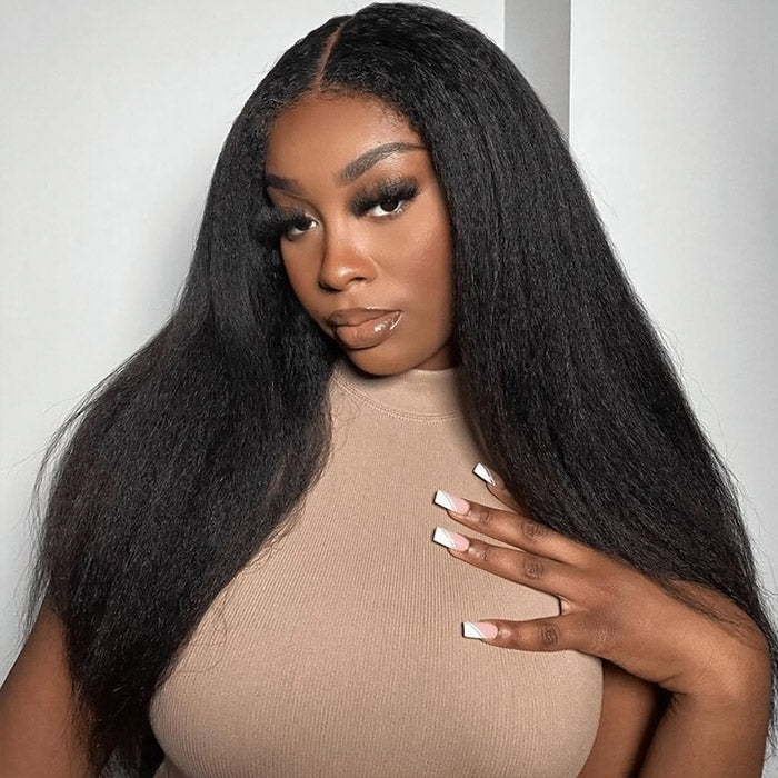 Kinky Straight Ready To Wear Glueless Wigs Natural Hairline 5x5 Pre Cut HD Lace Closure Wig Beginner Friendly