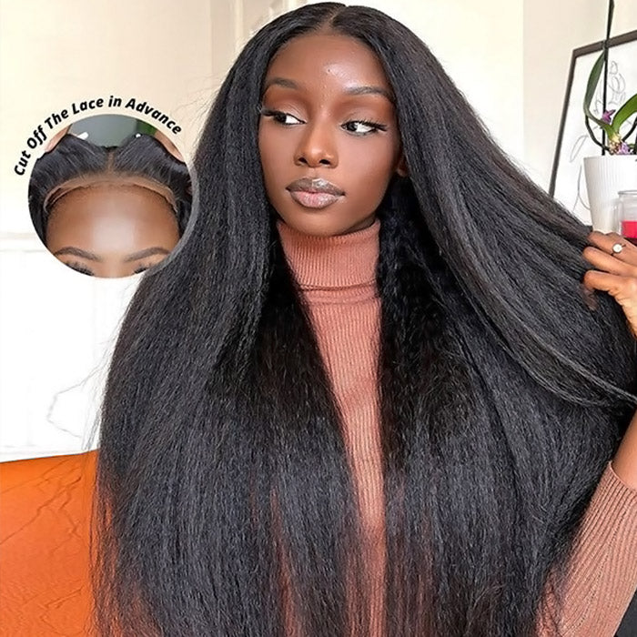 Kinky Straight Ready To Wear Glueless Wigs Pre Cut HD Lace Front Wig Beginner Friendly Pre-plucked Wigs