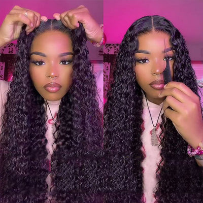 Ready To Wear Deep Curly 5x5 Lace Closure Wig 180% Density Glueless Kinky Curly Lace Front Wig Pre-plucked With Bleached Knots