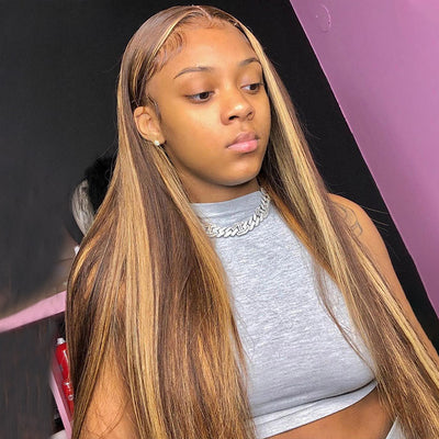 Highlight Brown Straight Glueless Wig Pre-plucked 13x6  Ready To Wear Straight Lace Front Wig Beginner Friendly