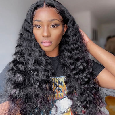 Ready To Wear Loose Deep Lace Closure Wig with Pre Plucked Hairline Pre Cut HD Lace Glueless Wigs Bleached Knots