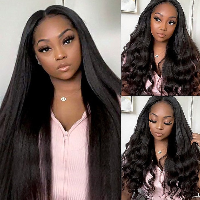 Kinky Straight Ready To Wear Glueless Wigs Pre Cut HD Lace Front Wig Beginner Friendly Pre-plucked Wigs