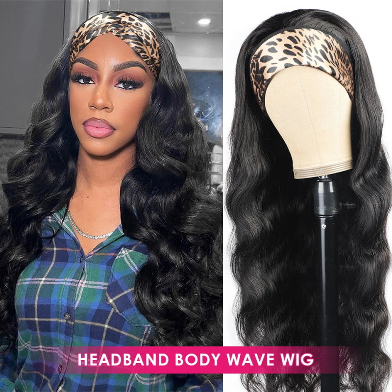 [Graduation's Sale ] 10"-26" Save 50% OFF Headband Wig Glueless Natural Black Non Lace Human Hair Wig Deal
