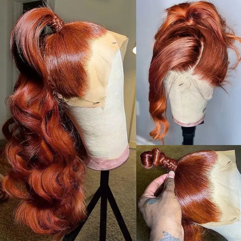 Hairinbeauty Ombre Ginger Cooper Color Body Wave 13x4 Lace Front Human Hair Wigs for Women