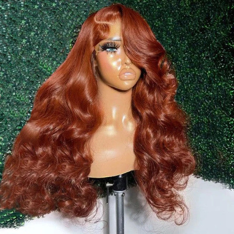 Hairinbeauty Ombre Ginger Cooper Color Body Wave 13x4 Lace Front Human Hair Wigs for Women