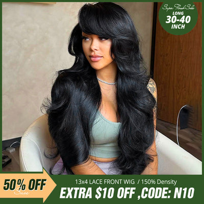 [ Graduation's Sale Deal] Clearance Long 30-40 Inch Pre Cut  Bleached Knots 13x4 Lace Front Human Hair Wig