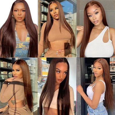 200% Density Glueless Straight Wig Pre-plucked 13x4 HD Lace Front Wig #4 Chestnut Brown Lace Front Human Hair Wigs Straight Hair