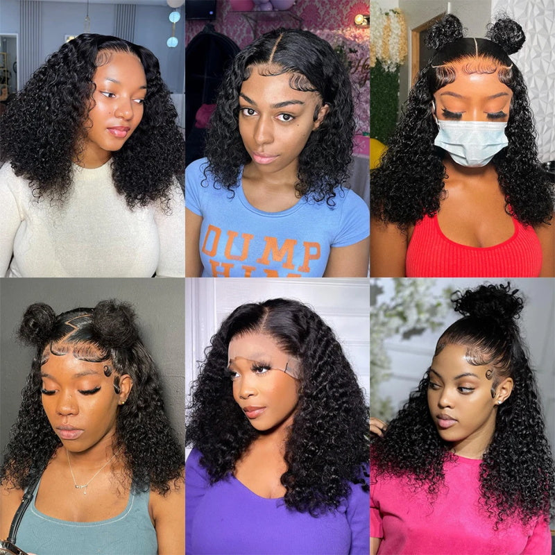 250% Density Kinky Curly Short Bob Wigs 13x4 Transparent Lace Front Human Hair Wigs