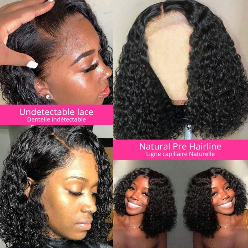 250% Density Kinky Curly Short Bob Wigs 13x4 Transparent Lace Front Human Hair Wigs