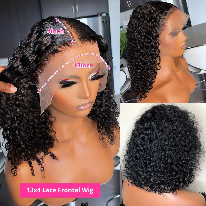 250% Density Kinky Curly Short Bob Wigs 13x4 Transparent Lace Front Human Hair Wigs