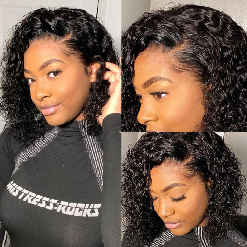 250% Density Kinky Curly Short Bob Wigs 13x4 Transparent Lace Front Human Hair Wigs