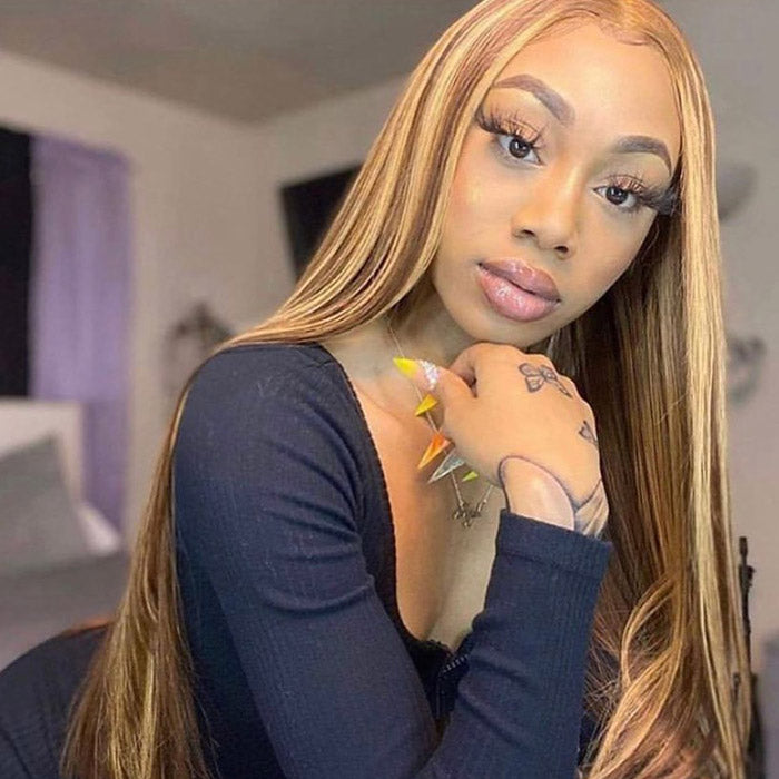 Highlight Brown Straight Glueless Wig Pre-plucked 13x6 Ready To Wear Straight Lace Front Wig Beginner Friendly
