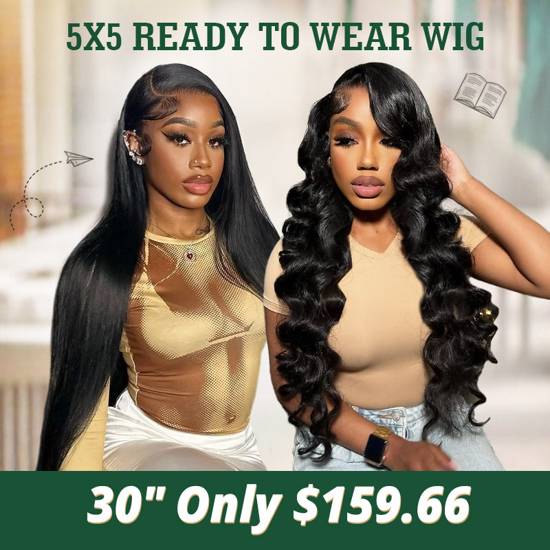 [  Graduation's Special Sale] 30''= $159.66   | Pre Plucked & Bleached Knots & Pre-cut Ready To Wear 5X5 Lace Closure Human Hair Wig Deal 180% Density