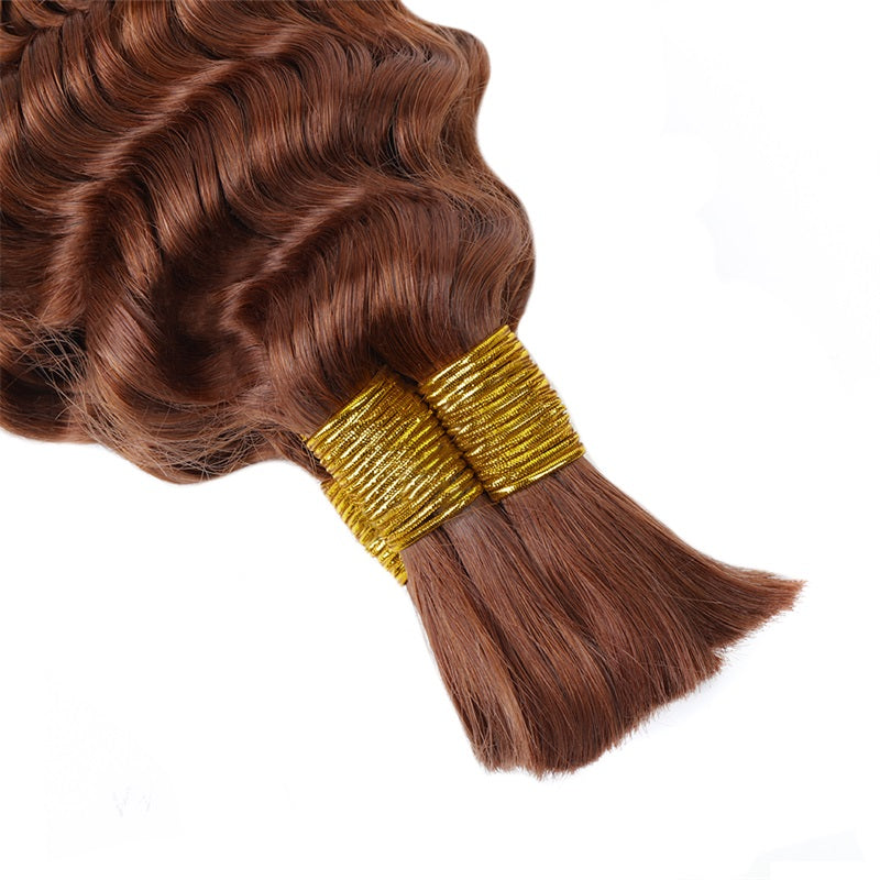 #30 Light Brown Deep Wave Bulk Hair Extensions for Braiding 100% Human Hair 100g