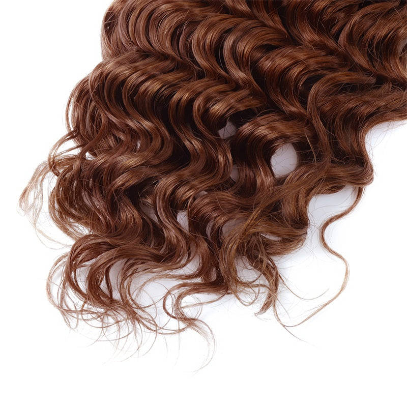 #30 Light Brown Deep Wave Bulk Hair Extensions for Braiding 100% Human Hair 100g