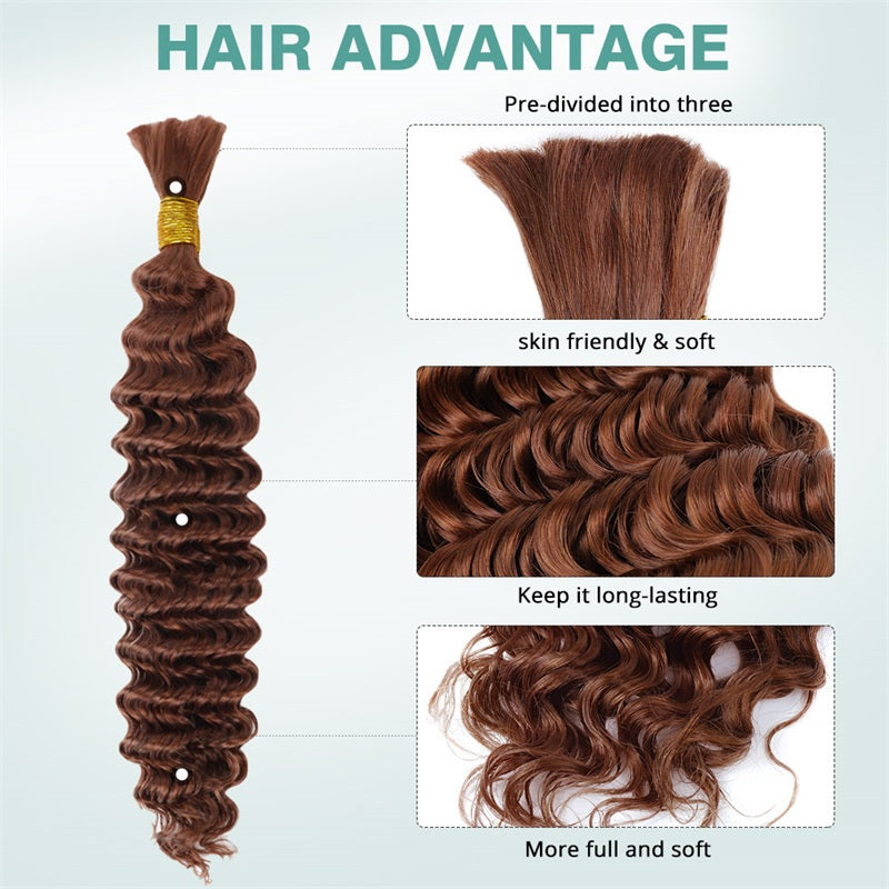 #30 Light Brown Deep Wave Bulk Hair Extensions for Braiding 100% Human Hair 100g