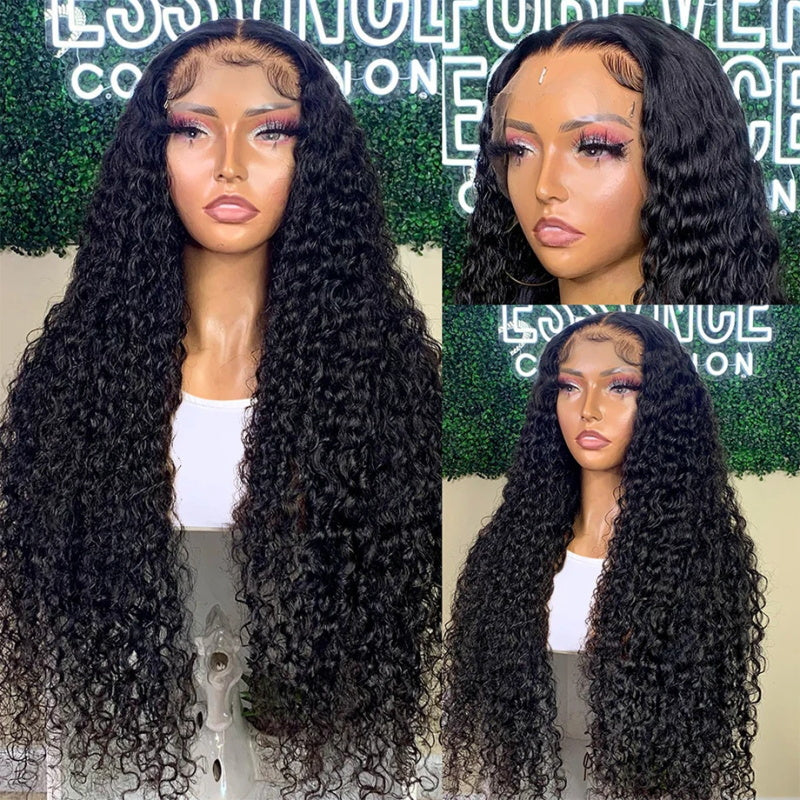 40 Inch Long 13x4 Lace Front Wig Glueless Kinky Curly Wig Wear and Go Deep Curly Human Hair Wig 250% Density