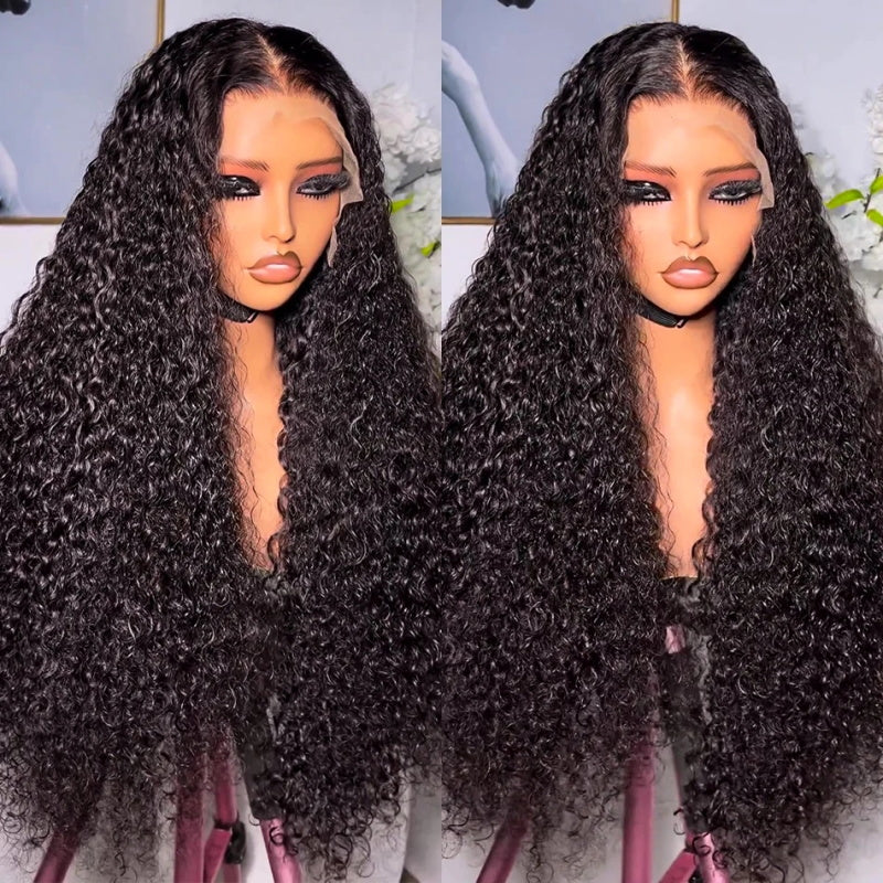 40 Inch Long 13x4 Lace Front Wig Glueless Kinky Curly Wig Wear and Go Deep Curly Human Hair Wig 250% Density