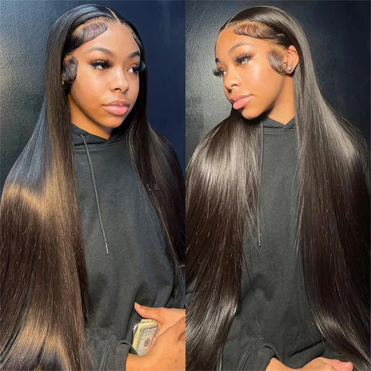 40 Inch Long Glueless Straight Wig 13x4 HD Lace Frontal Pre Plucked Straight Human Hair Wigs 250% Desnity