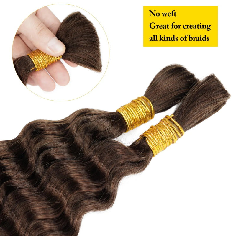 #4 Dark Brown Deep Wave Bulk Hair Extensions for Braiding No Weft Bundles