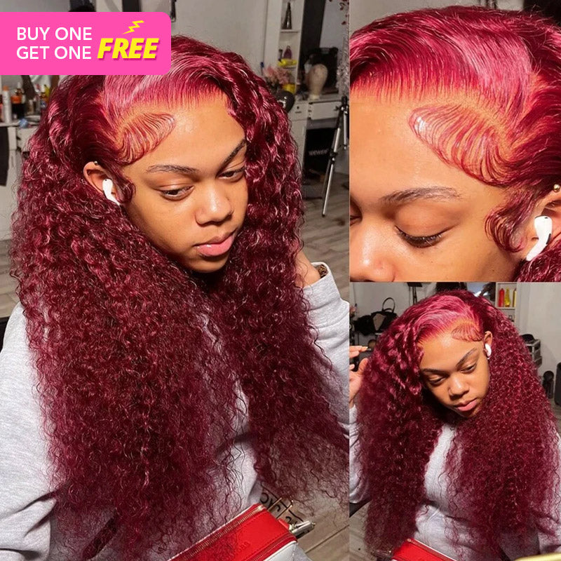 [Bogo Free Deal] Burgundy 99J Color Deep Wave /Straight /Body Wave 13x4 Lace Frontal  Wig Pre Plucked Human Hair Wig