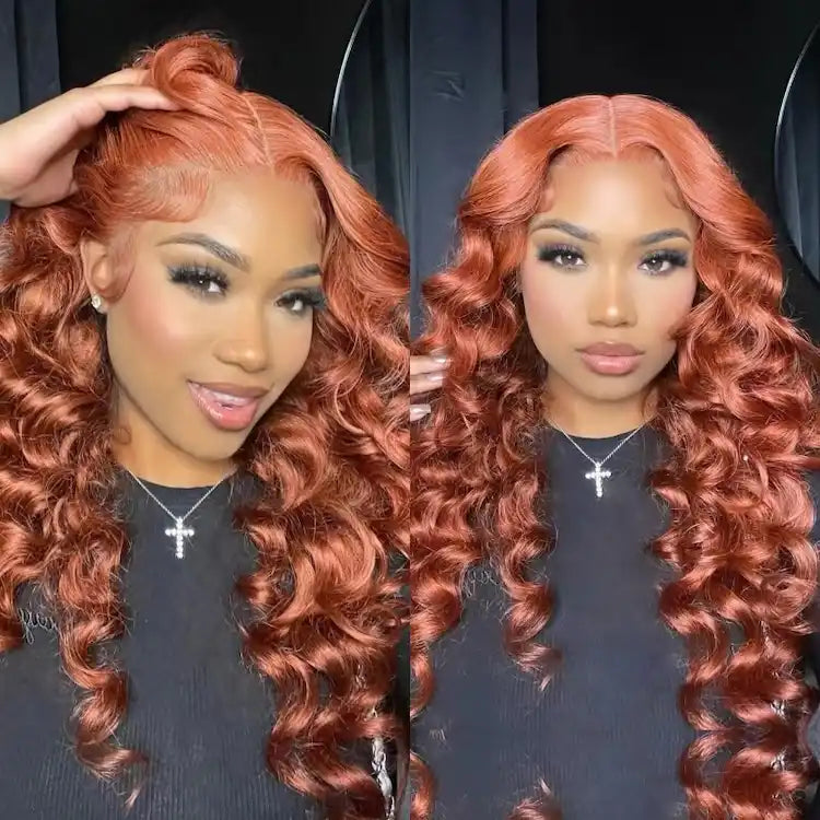 Hairinbeauty Ombre Ginger Cooper Color Body Wave 13x4 Lace Front Human Hair Wigs for Women