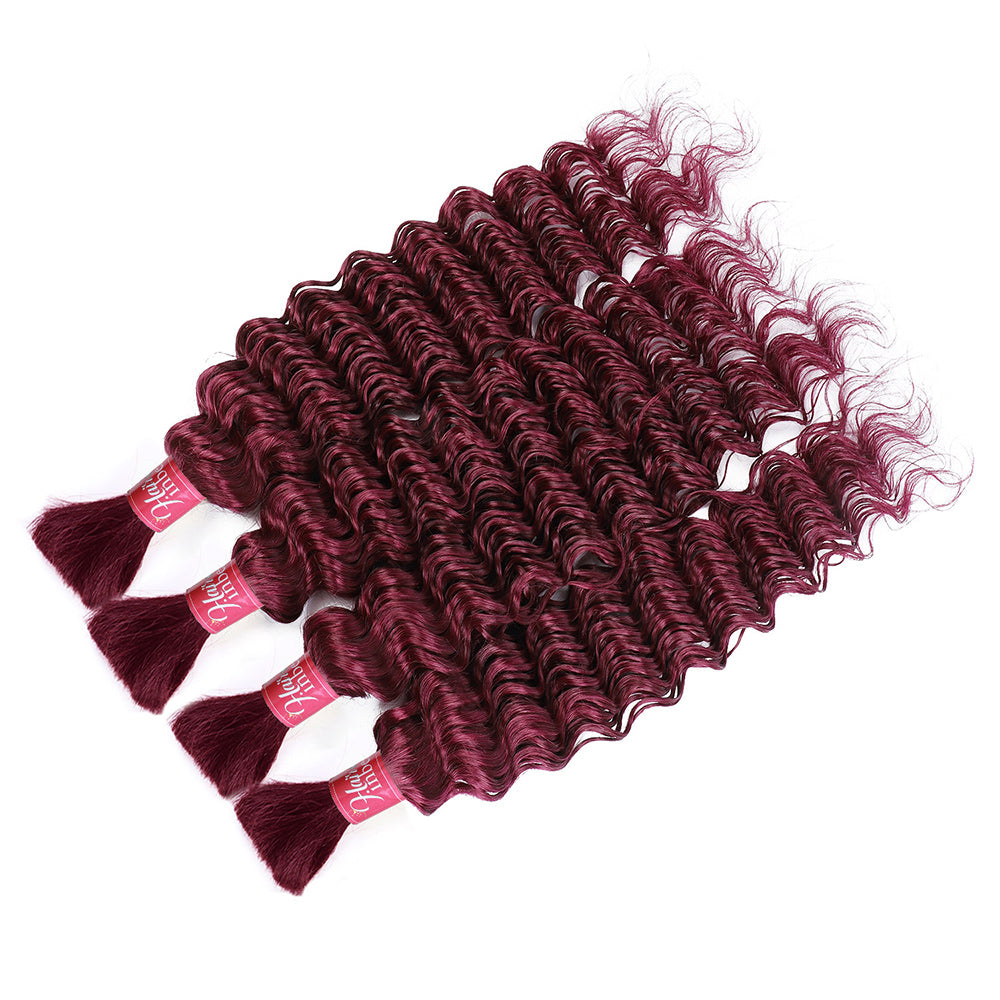 99J Burgundy Deep Wave Braid Hair Bulk 100% Human Hair Extensions Bulk for Braiding 100g