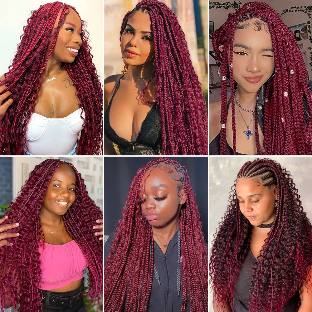 99J Burgundy Deep Wave Braid Hair Bulk 100% Human Hair Extensions Bulk for Braiding 100g