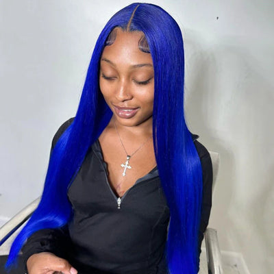 Blue Precolored Human Hair Wigs Straight Hair Wig 13x4 HD Lace Front Wig Glueless Wigs for Women