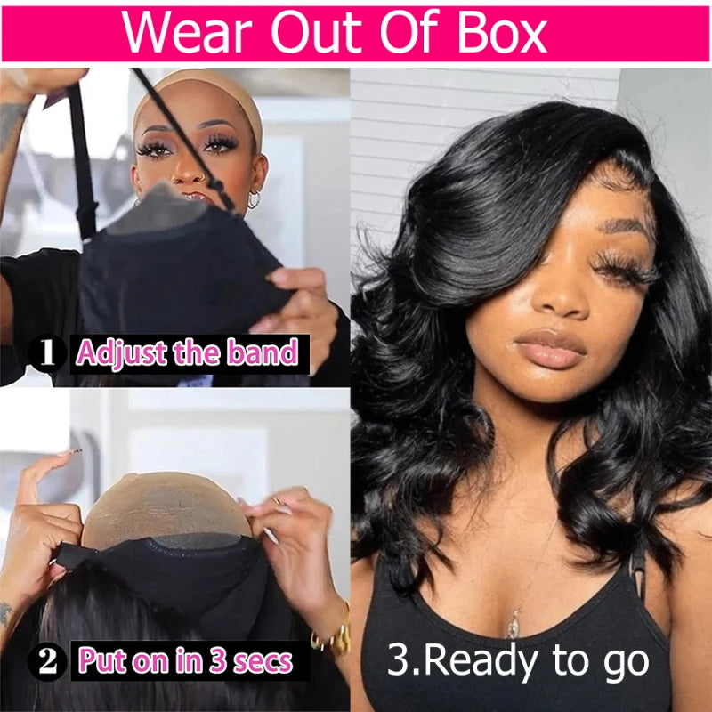 Body Wave Wear Go Glueless Lace Closure Wig Pre-plucked 5x5 HD Lace Wigs With Bleached Knots Pre-cut Short Bob Wigs