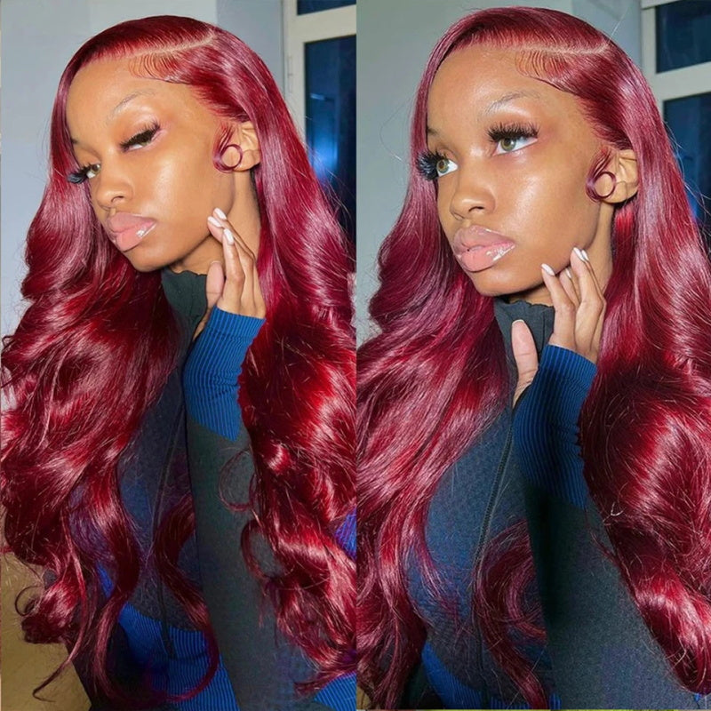 [Bogo Free] Burgundy 99J Color Deep Wave /Straight /Body Wave 13x4 Lace Frontal  Wig Pre Plucked Human Hair Wig
