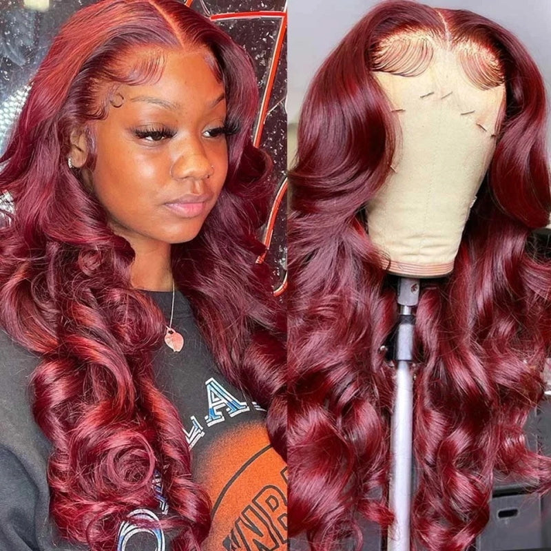 [Bogo Free] Burgundy 99J Color Deep Wave /Straight /Body Wave 13x4 Lace Frontal  Wig Pre Plucked Human Hair Wig