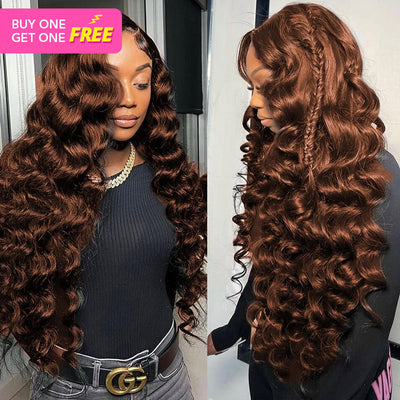 [Bogo Free Deal]  Reddish Brown #33 Color 13x4 Lace Frontal Honey Blonde #27 Color Preplucked Glueless Human Hair Wigs