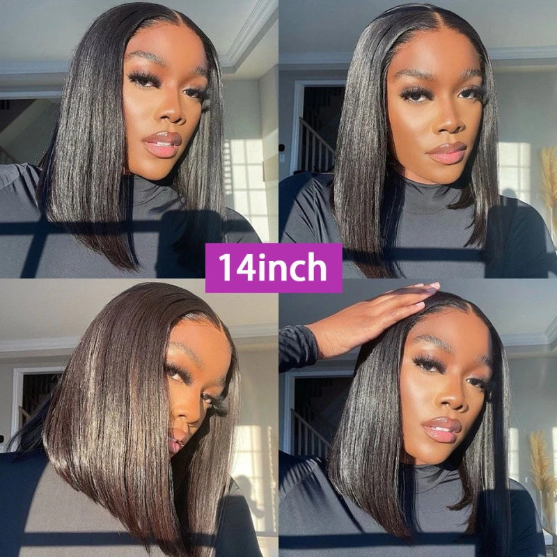 Brazilian Straight Remy Hair 4x4 Transparent Lace Closure Wig Natural Black Short Bob Wigs