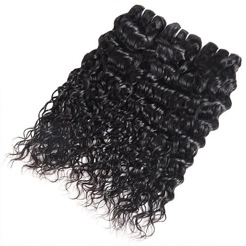  Brazilian Water Wave 3 Bundles with 13x4 Lace Front Closure Human Hair Extensions