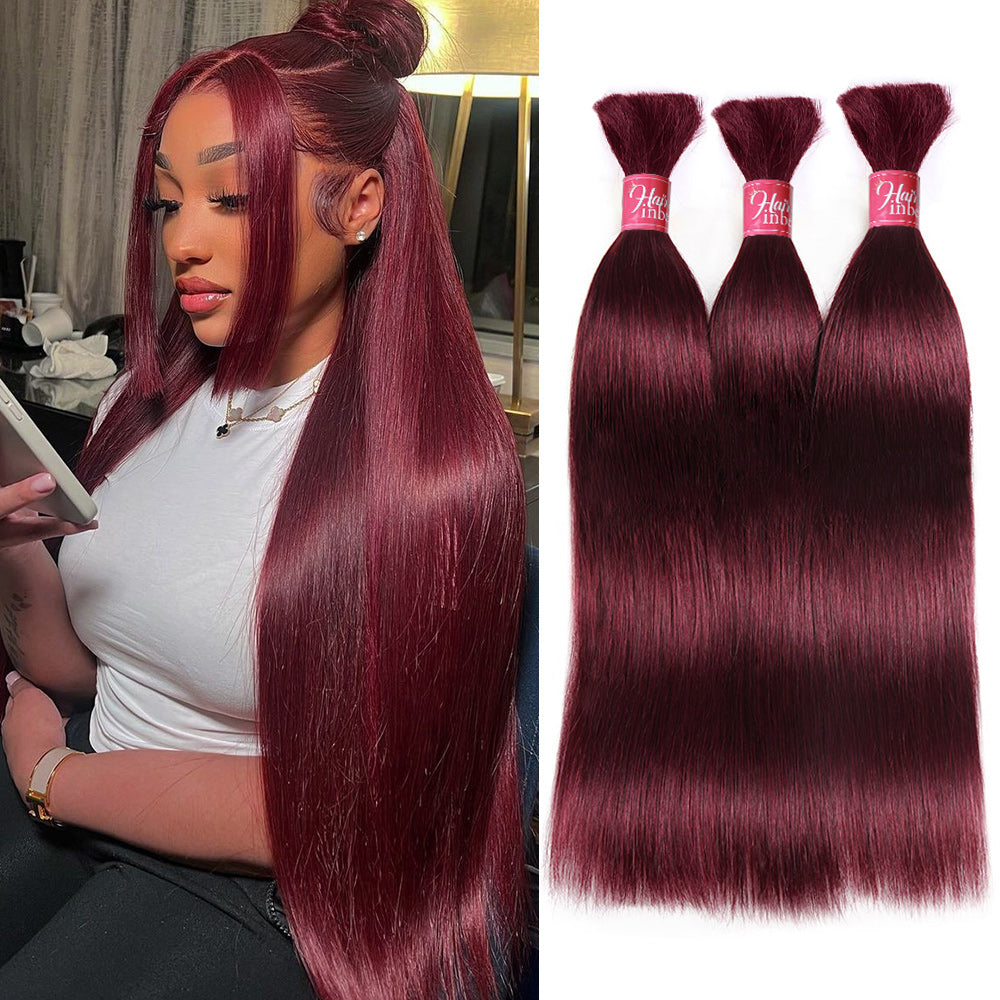 Burgundy 99J Straight Bulk 100% Human Hair For Braiding No Weft