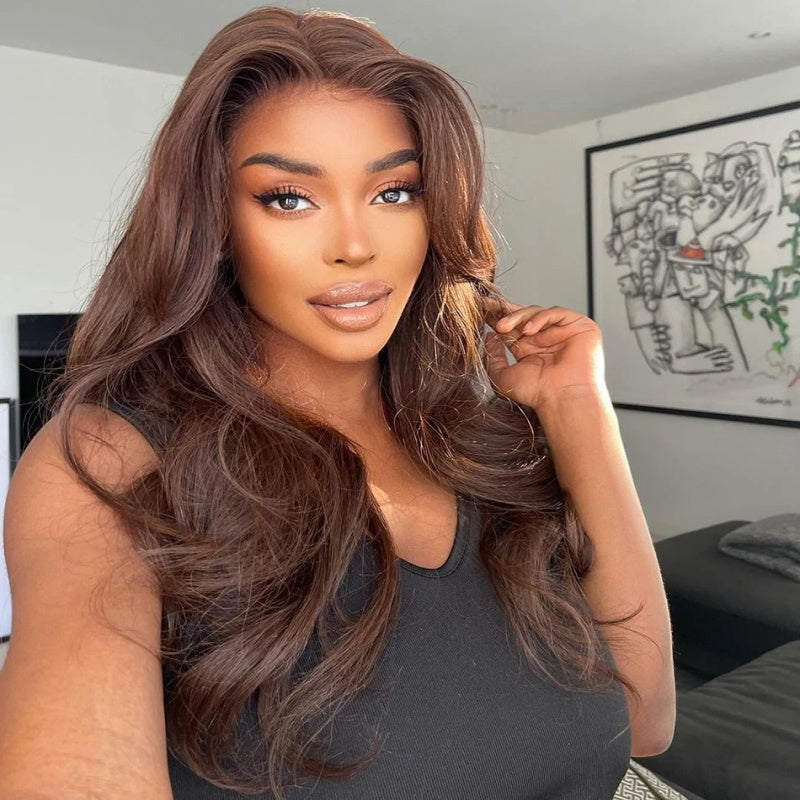 #4 Chestnut Brown Color 13x4 HD Lace Frontal Wig Body Wave Glueless Human Hair Wigs