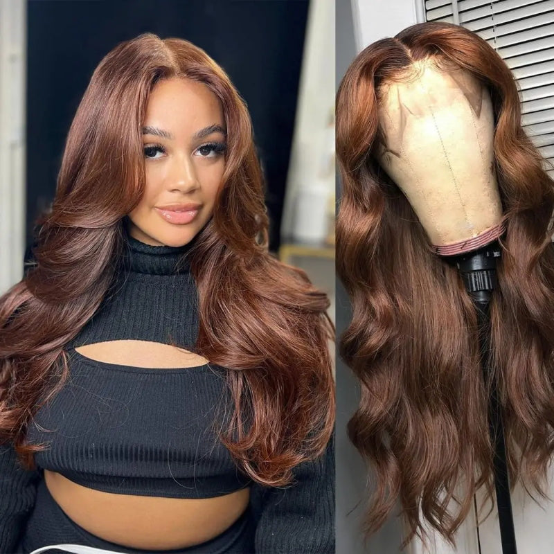 #4 Chestnut Brown Color 13x4 HD Lace Frontal Wig Body Wave Glueless Human Hair Wigs