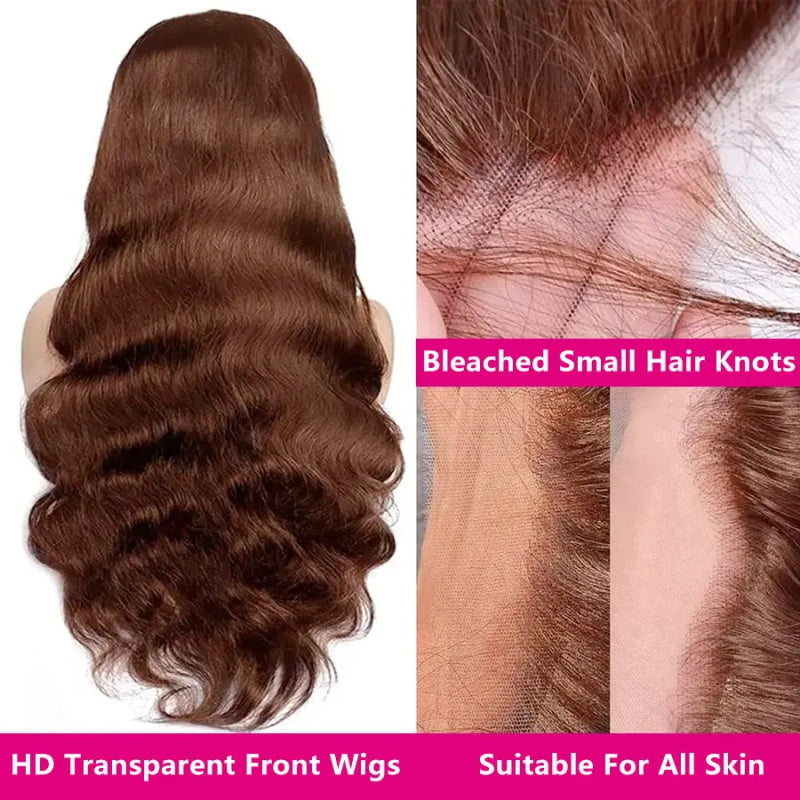 #4 Chestnut Brown Color 13x4 HD Lace Frontal Wig Body Wave Glueless Human Hair Wigs