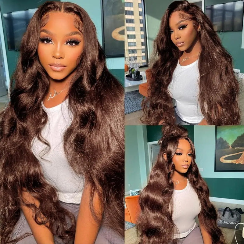 #4 Chestnut Brown Color 13x4 HD Lace Frontal Wig Body Wave Glueless Human Hair Wigs