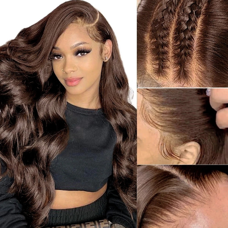 #4 Chestnut Brown Color 13x4 HD Lace Frontal Wig Body Wave Glueless Human Hair Wigs
