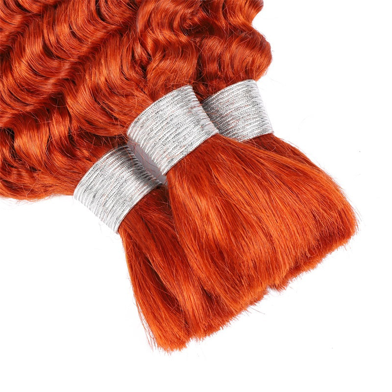 Ginger Color Deep Curly Human Braiding Hair Bulk Human Hair Extension For Burmese Boho Braids No Weft