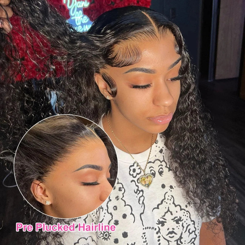 Glueless Deep Wave Human Hair Wig Deep Curly Wig 13x4 HD Transparent Lace Front Wig Pre Plucked