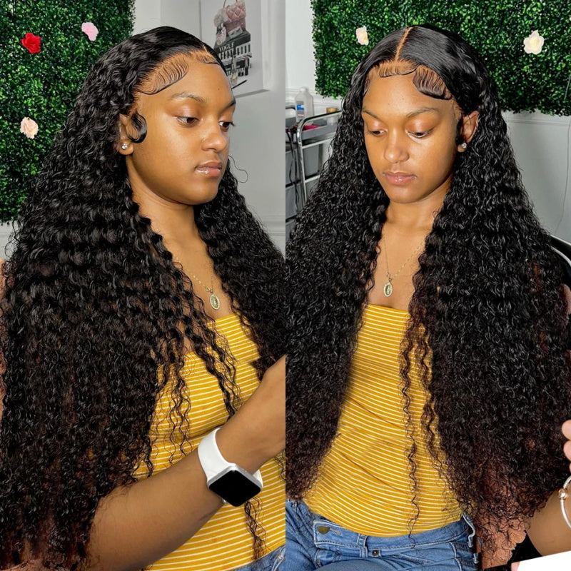 Glueless Deep Wave Human Hair Wig Deep Curly Wig 13x4 HD Transparent Lace Front Wig Pre Plucked