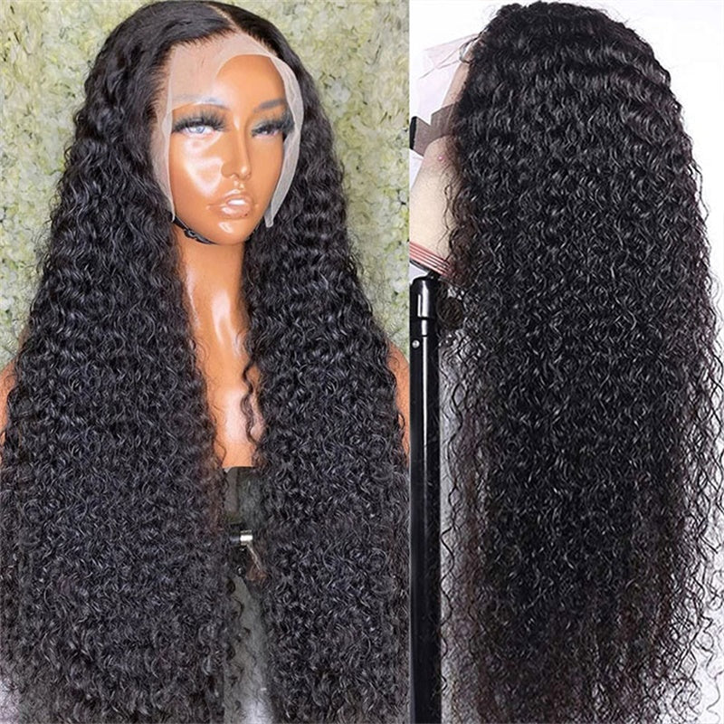 HD Full Lace Wig Kinky Curly Transparent Front Wigs Deep Curly Human Hair Wigs