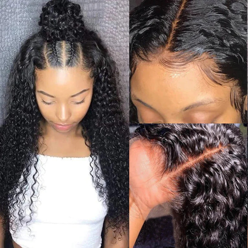 HD Full Lace Wig Kinky Curly Transparent Front Wigs Deep Curly Human Hair Wigs