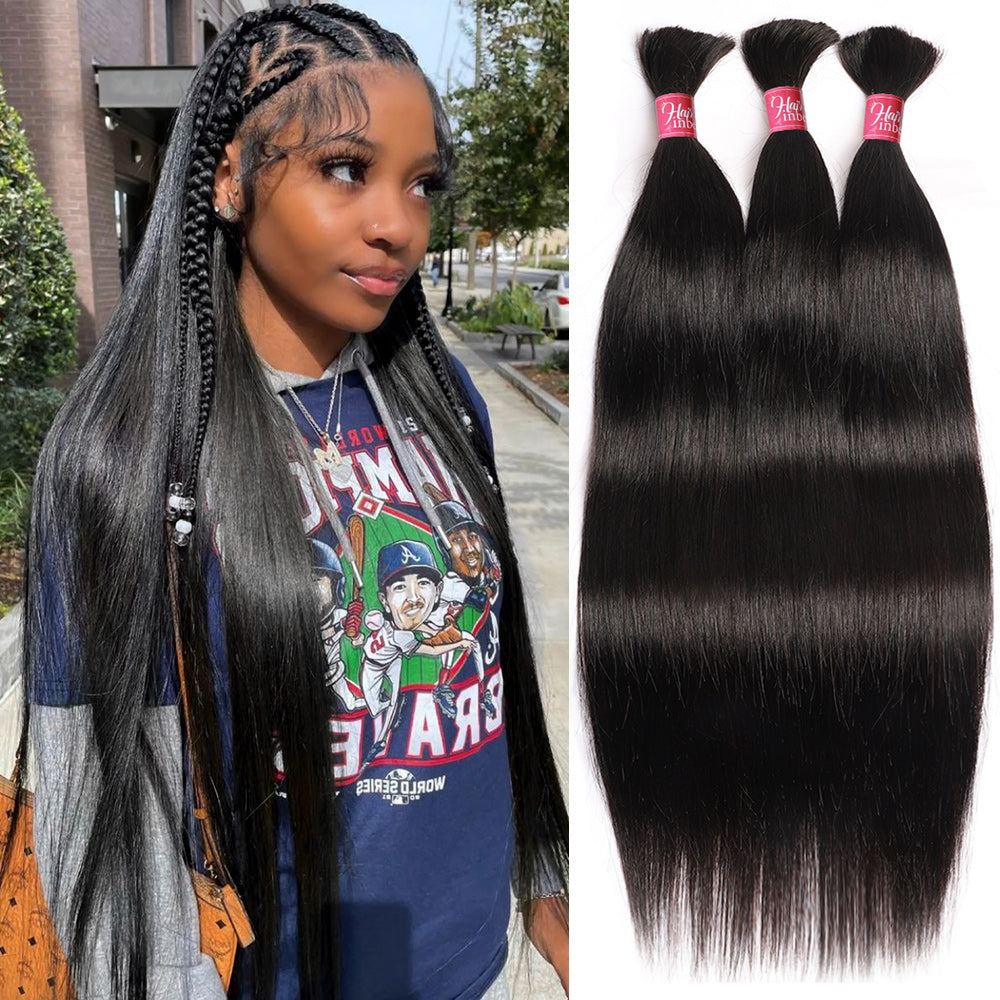 Hairinbeauty Straight Bulk Hair Extensions for Boho Knotless Braiding No Weft