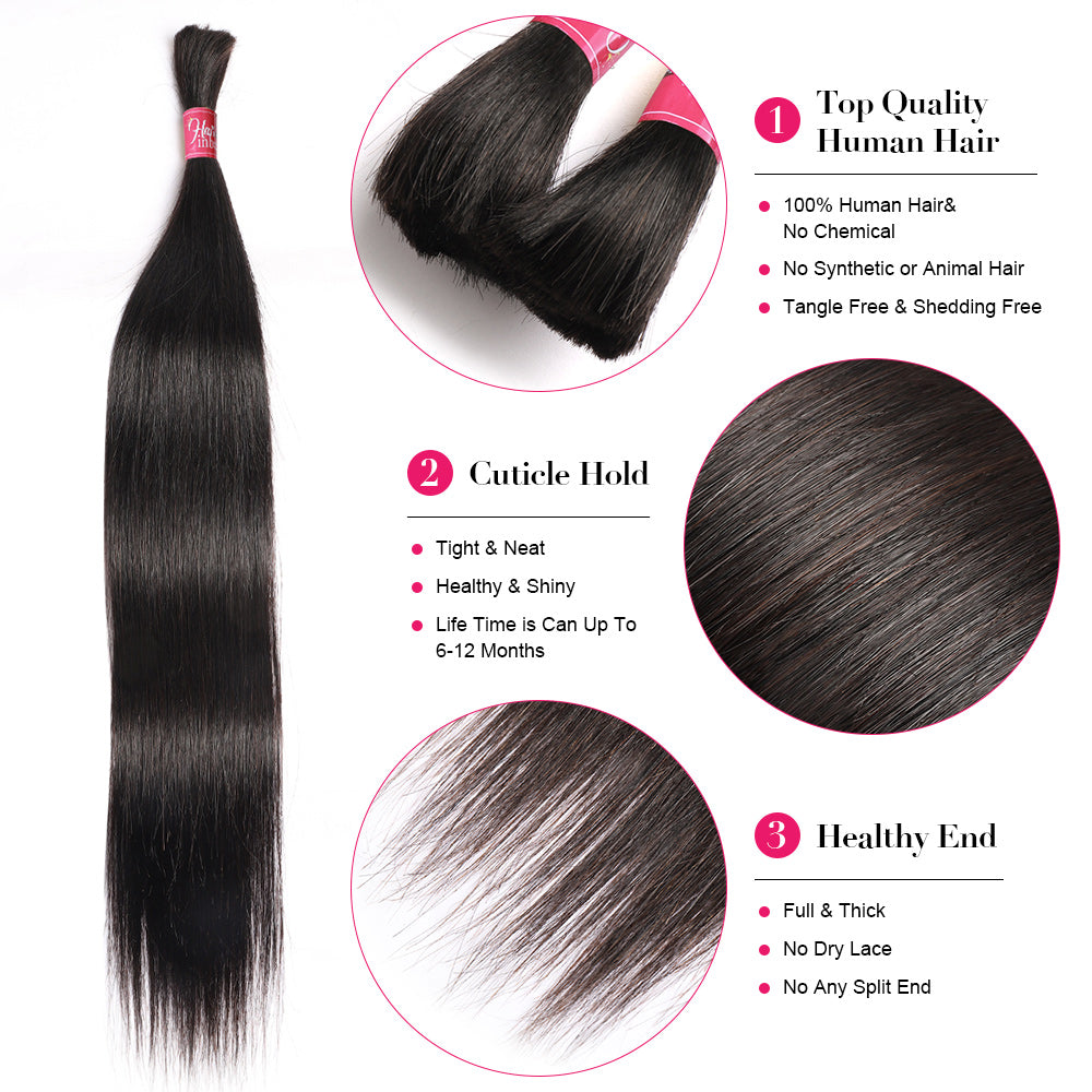 Hairinbeauty Straight Bulk Hair Extensions for Boho Knotless Braiding No Weft