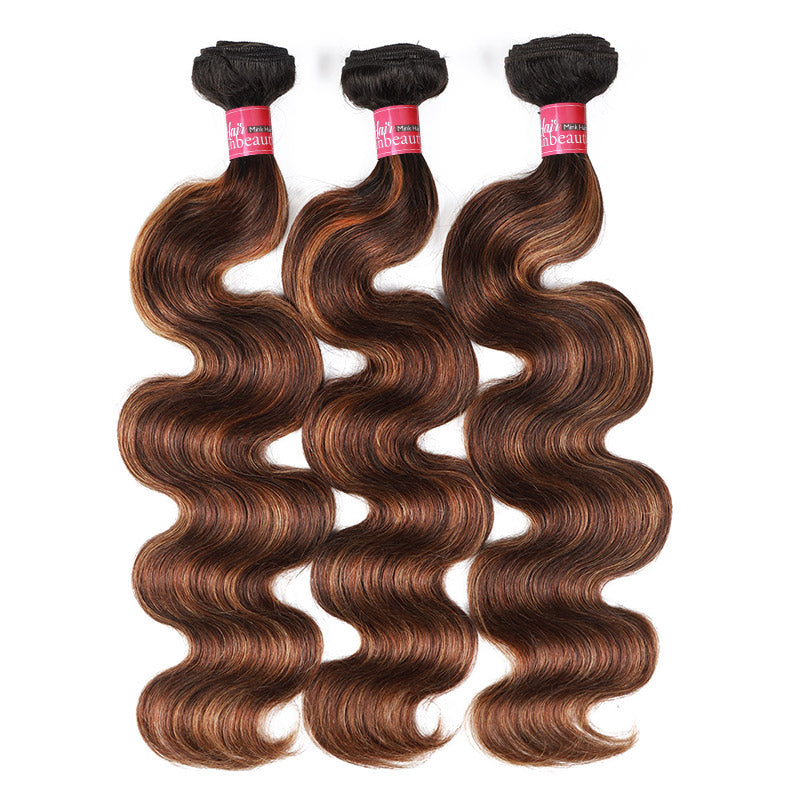Overnight Shipping T1B/4/30 Highlight Ombre Human Hair 3 Bundles Body Wave 100% Human Hair Extensions