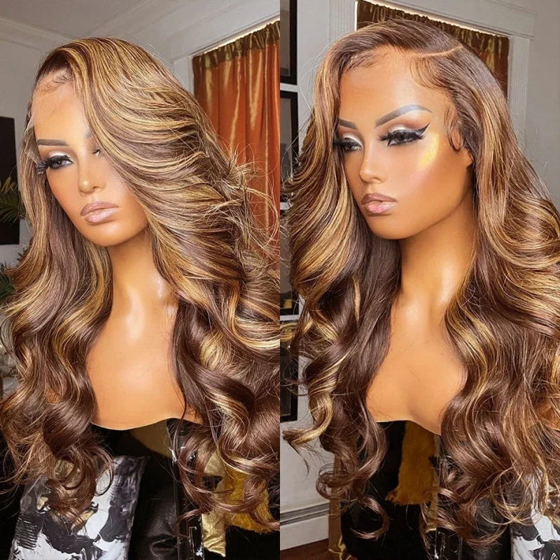 Highlight Body Wave 13x4 HD Lace Front Human Hair 200% Density Wigs with Pre Plucked